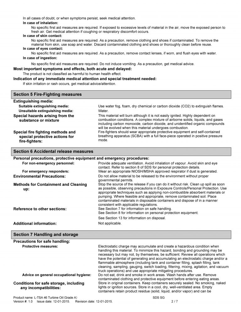 SDS-L-TSA 46 Turbine Oil (Grade A)- SDS-EN | S-Energy Philippines
