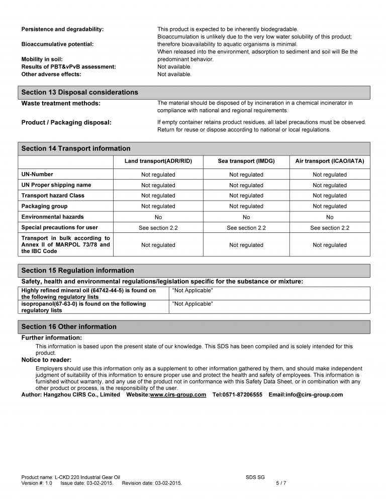 SDS-L-CKD 220 Industrial Gear Oil-SDS-EN | S-Energy Philippines